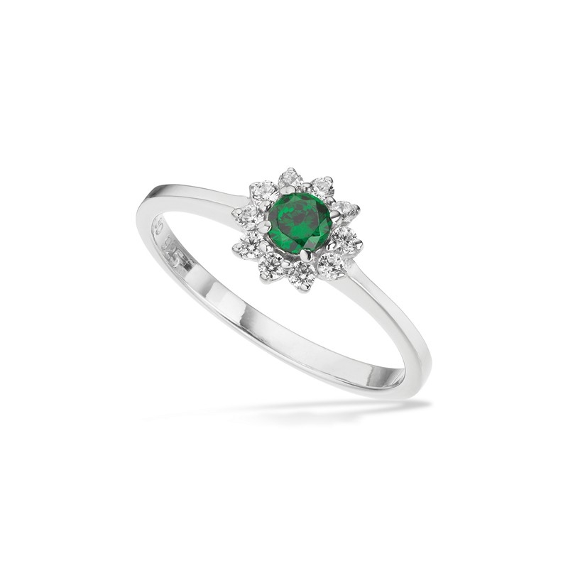 9: Scrouples - Ring i sølv med roset af grøn og hvide zirkonia