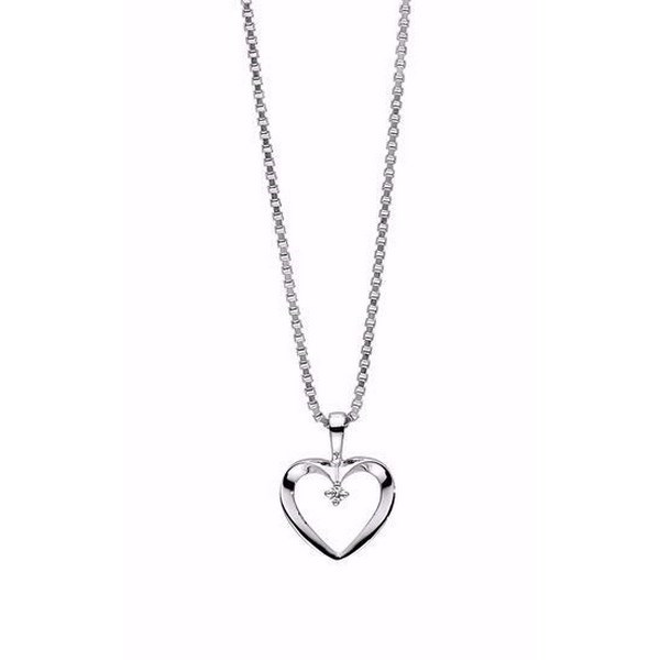 Guld & Sølv Design Hjertevedhæng m. 0,02ct. i 14kt. hvidguld m kæde**