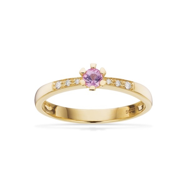 Vida Darling ring 8 kt. guld m. pink safir og brillanter