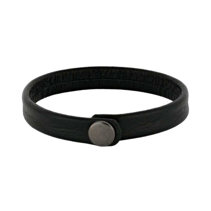 Son of Noa - Herrearmbånd i sort glat kalveskind m. knap 21 cm