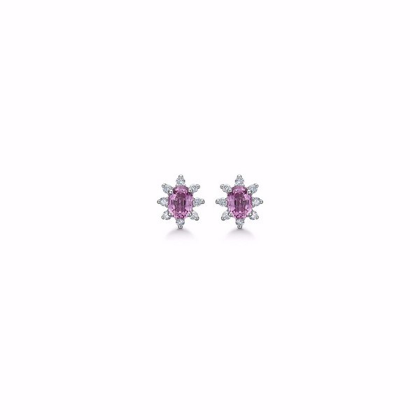 Guld & Sølv Design - Ørestikker pink safir & 0,09ct. i 14kt. hvidguld