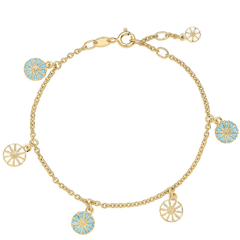 Lund Copenhagen Marguerit armbånd m blå og hvide blomster
