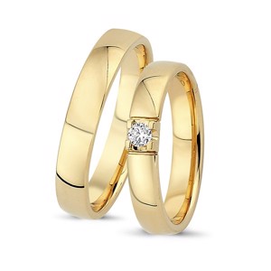 Vielsesringe i 14 kt Guld med diamant A9905