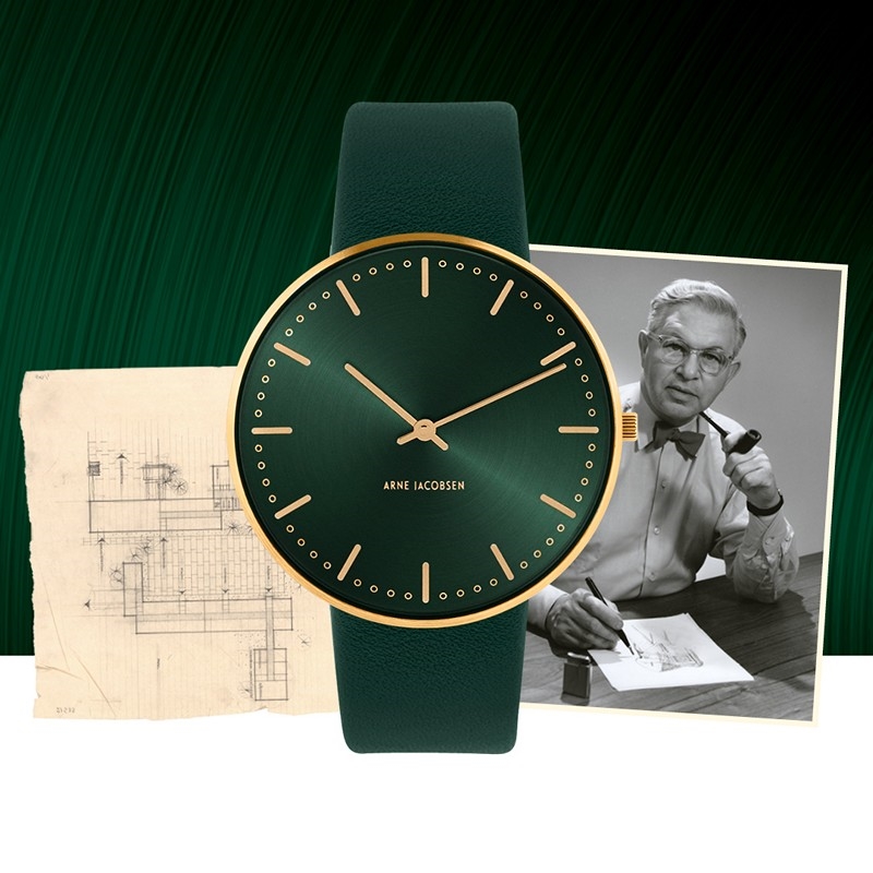 Arne Jacobsen - City Hall Evergreen ur med grøn urskive