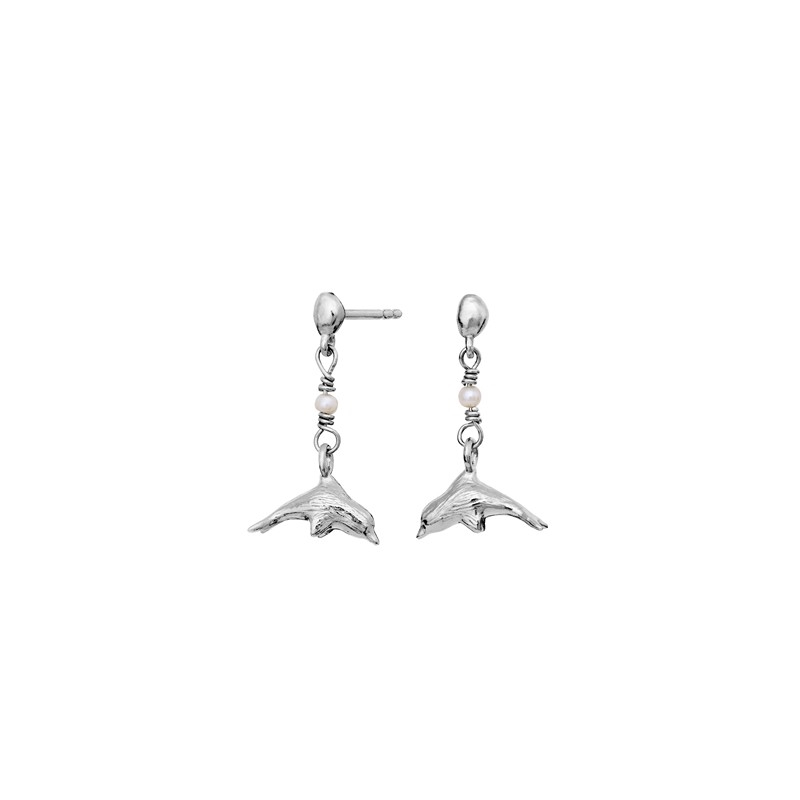 Maanesten - Adella øreringe i sølv med delfin og perle