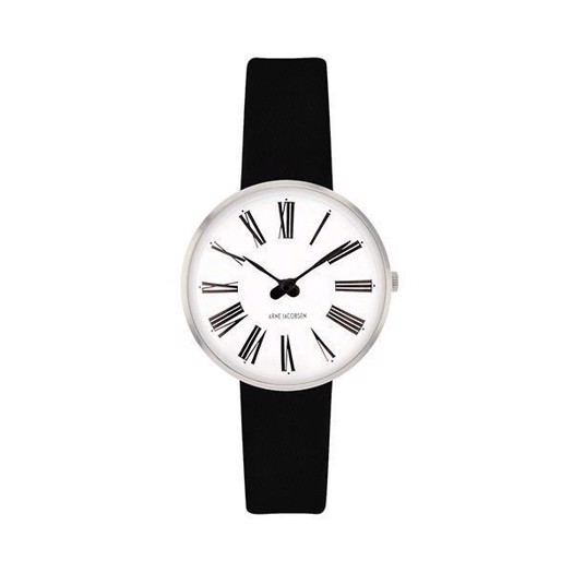 Arne Jacobsen ur - Roman -  Ø30 mm - Stål & Sort læderrem