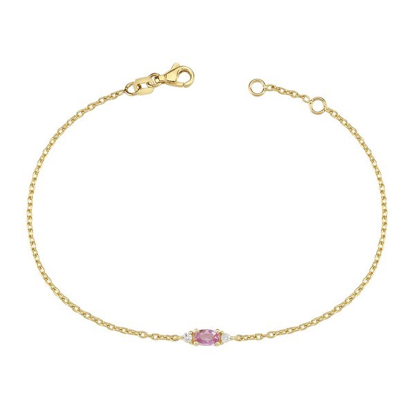 Petit oval - Pink safir armbånd i 14 kt. guld med i alt 0,05ct.