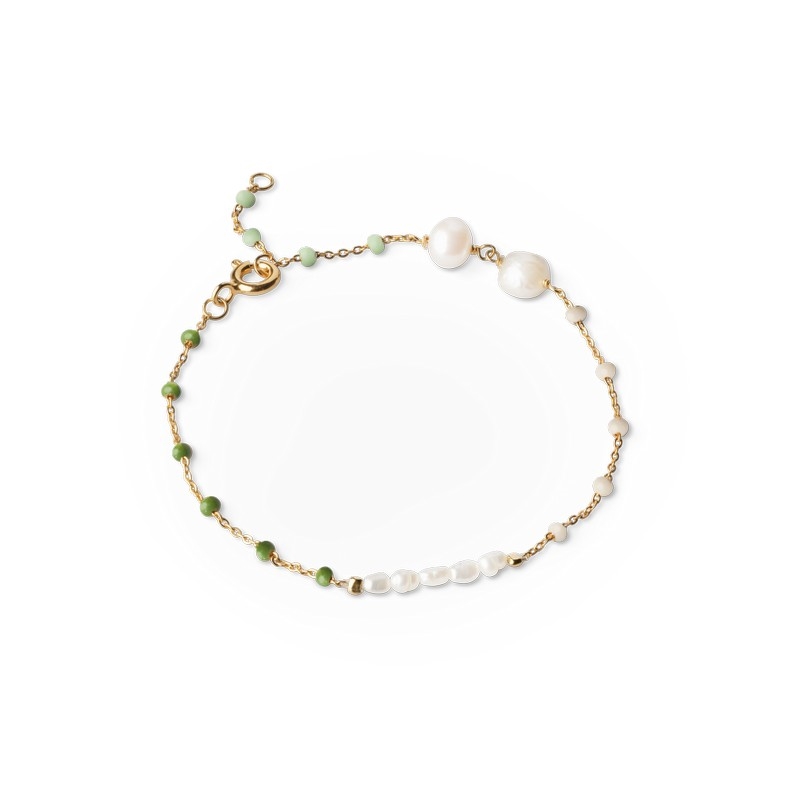 Billede af Enamel - Lola Perla armbånd i forgyldt med perler og grøn emalje