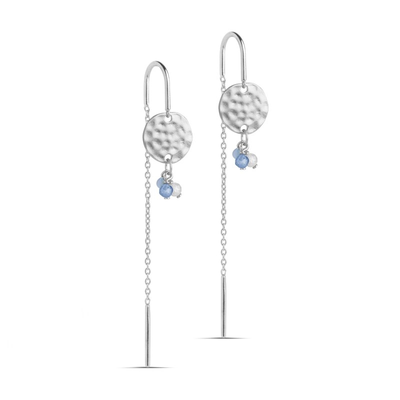 Billede af Enamel - Abella øreringe i sølv med 3 små blå sten**