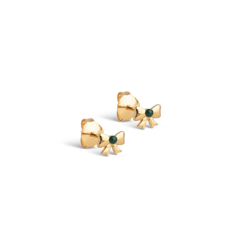 Enamel - Baby Bow øreringe i forgyldt sølv petrol Green