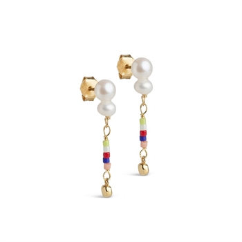Enamel Dorothea øreringe i forgyldt sølv med ferskvandsperler og farvede perler