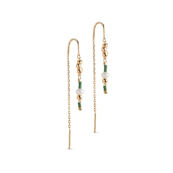 Enamel Nara øreringe i forgyldt sølv med grønne Miyuki perler