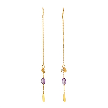 Maanesten Emmeline øreringe i forgyldt sølv med ametyst og prehnit