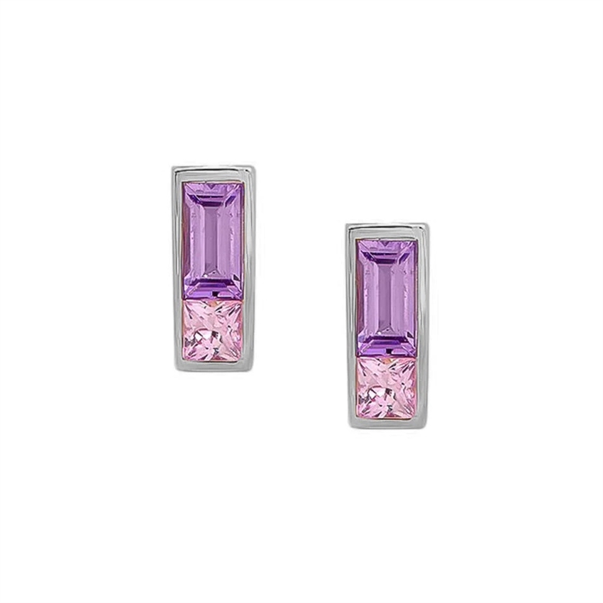 ByBirch - Sally øreringe i sølv m. lilla og pink safir
