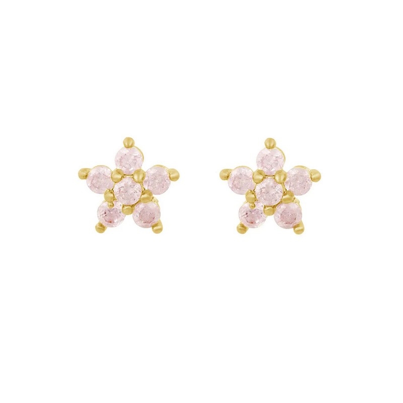 Billede af MerlePerle - Aura stjerne ørestikker i forgyldt sølv m. rosa zirkonia**