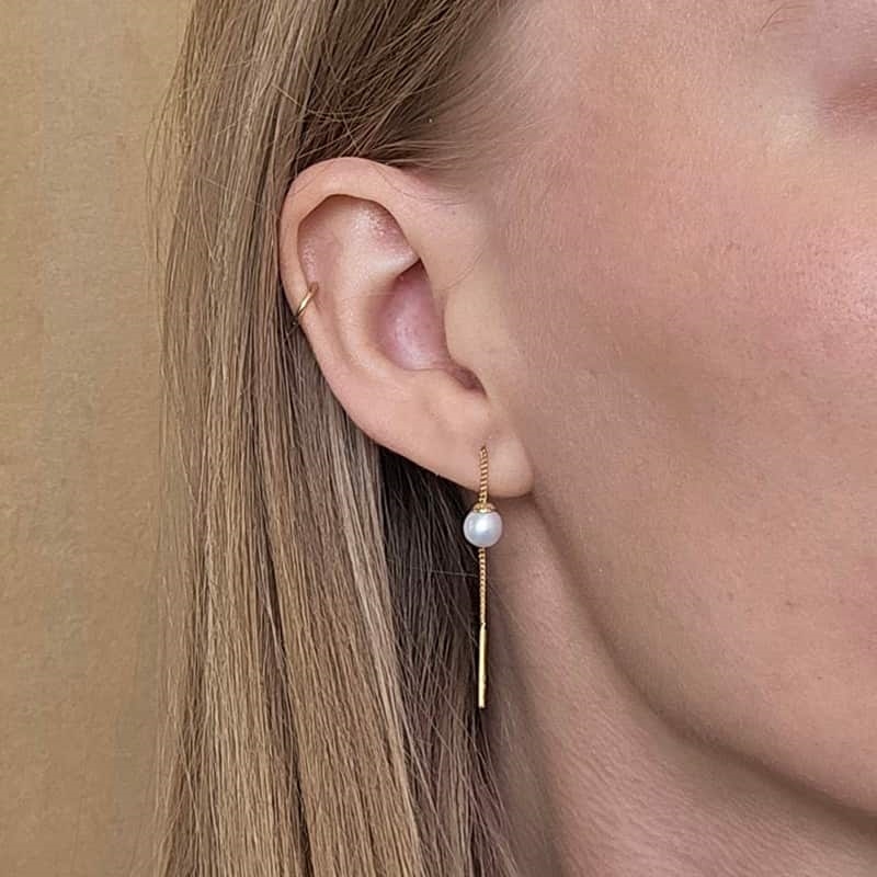 8kt guld kæde ørehængere med ferskvandsperle