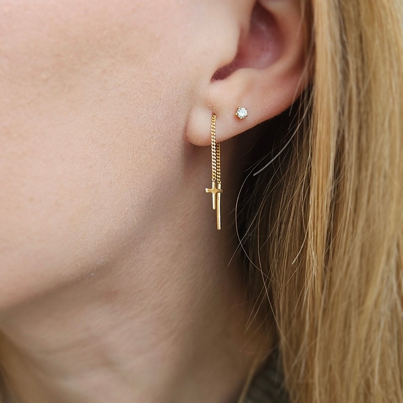 8kt guld Øreringe med korsvedhæng