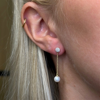 Perleøreringe i 8 karat guld med zirkonia model