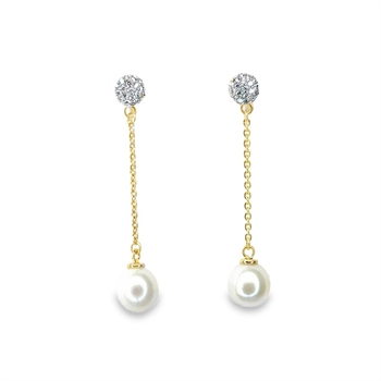 Perleøreringe i 8 karat guld med zirkonia