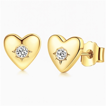 100% Titanium - Hjerte ørestikkere i forgyldt titanium m. én sten