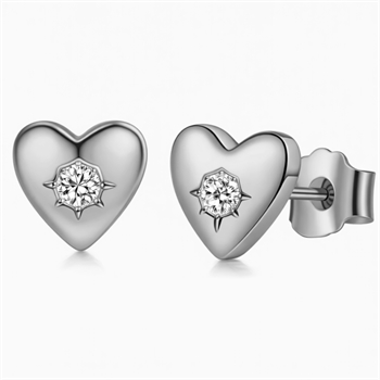 100% Titanium – Hjerteøreringe i titanium med én sten