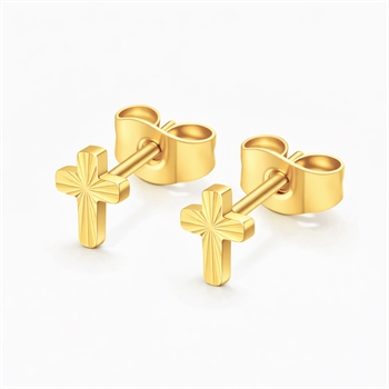 100% Titanium - Kors øreringe i forgyldt titanium 