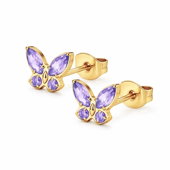 Sommerfugle øreringe i forgyldt titanium lilla