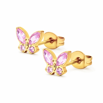 100% Titanium - Sommerfugle øreringe i forgyldt titanium lyserød