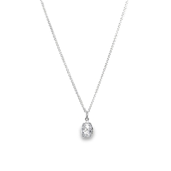 Sølv vedhæng med stor oval zirkonia og fin ankerkæde