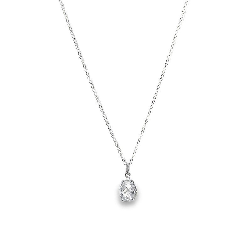 Sølv vedhæng med stor oval zirkonia og fin ankerkæde