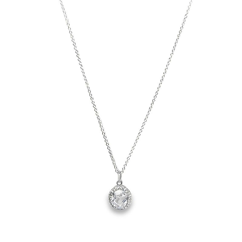 Rosette vedhæng i sølv med central zirkonia og sølv ankerkæde