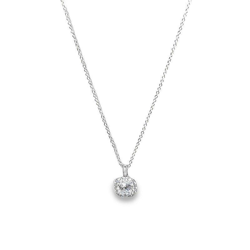 Kvadratisk rosette vedhæng i sølv med zirkonia og sølv ankerkæde