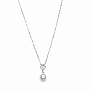  Elegante perlehalskæde med perlevedhæng i sølv