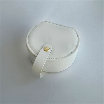 Rundt smykkeskrin i hvid kunstlæder  2