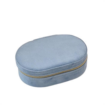 Ovalt smykkeskrin i velour i babyblå