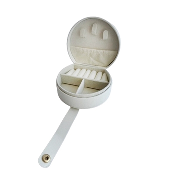 Rundt smykkeskrin i hvid kunstlæder 