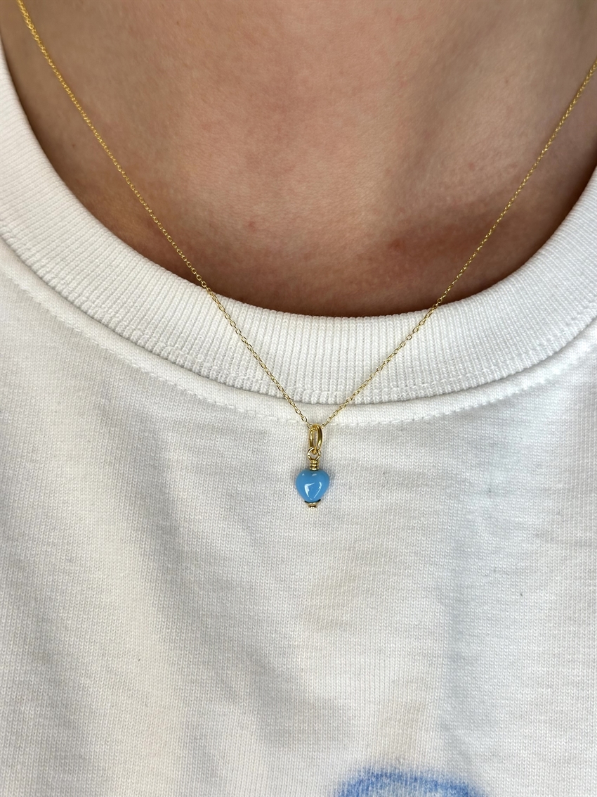 Pico - Sweetheart halskæde i forgyldt messing m blåt hjerte