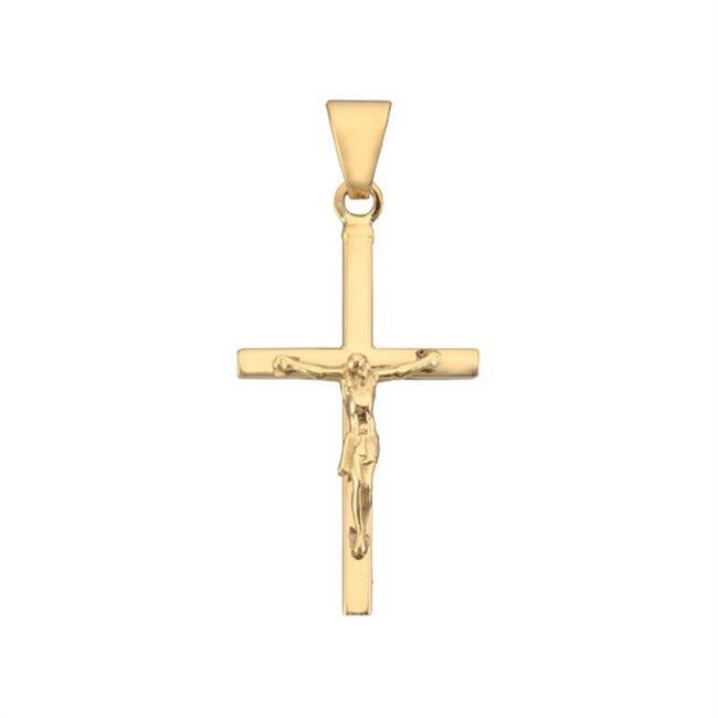 Stolpe kors vedhæng med Jesus i 8-14 karat - Large