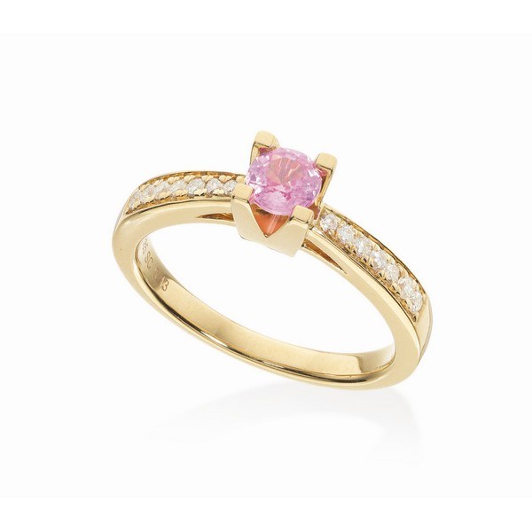 Kleopatra Queen Jubilæums ring i 14kt. guld m. pink safir og 0,16ct. diamanter