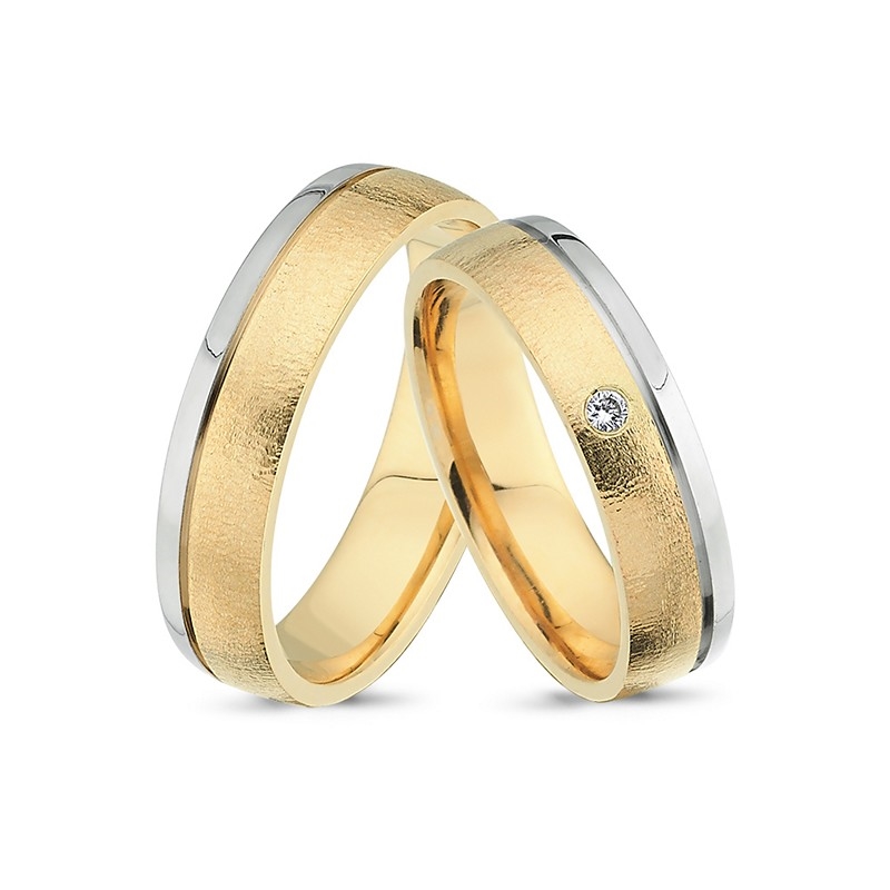 Nuran - Vielsesringe i 14 kt guld og hvidguld m. 1x0,02 ct. brillanter model L1746