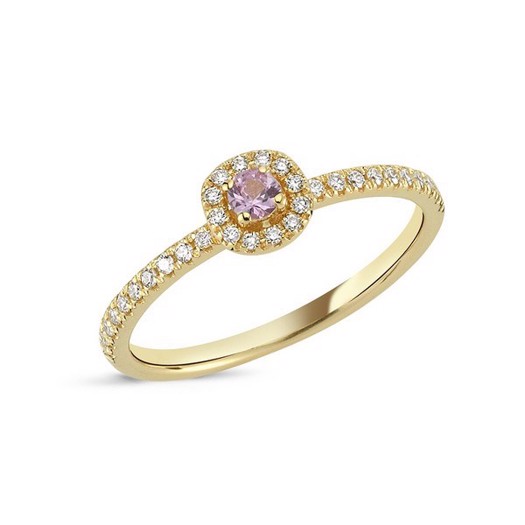 Sofia - Pink safir diamantring i 14 kt. guld med i alt 0,17ct.