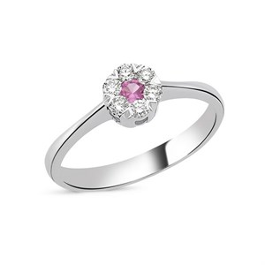 Flora Diamantring - 14 kt hvidguld m pink safir og diamanter i alt 0,18ct