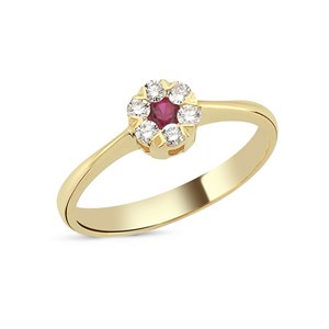 Flora Diamantring - 14 kt guld m. rubin og diamanter i alt 0,18ct