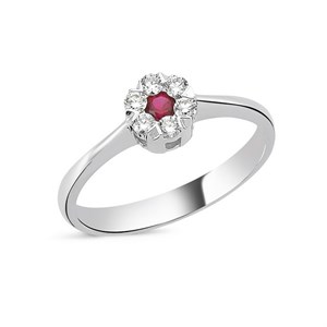 Flora Diamantring - 14 kt hvidguld m Rubin og diamanter i alt 0,18ct