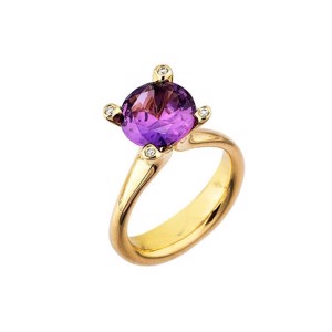 Cocktail ring i 14 karat Guld med Amethyst og Diamanter L1899am