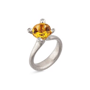 Cocktail ring i 14 karat Hvidguld med Citrin og Diamanter L1899ci