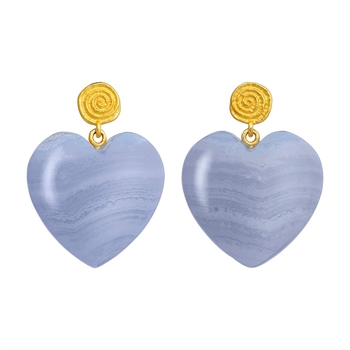 Maanesten Penny Blue Lace øreringe i forgyldt sølv med blå agat hjerte