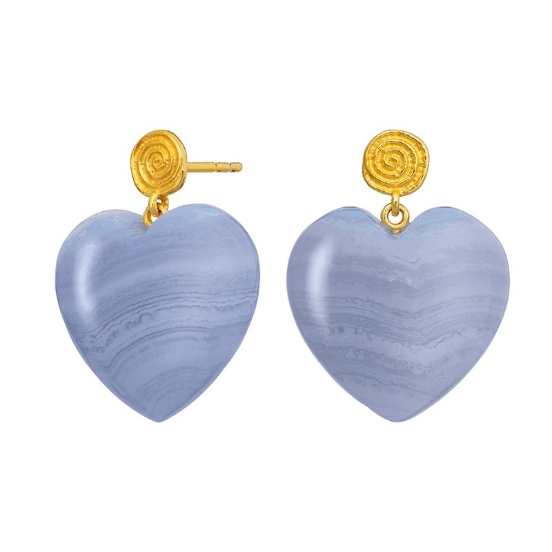 Maanesten Penny Blue Lace øreringe i forgyldt sølv med blå agat hjerte 2