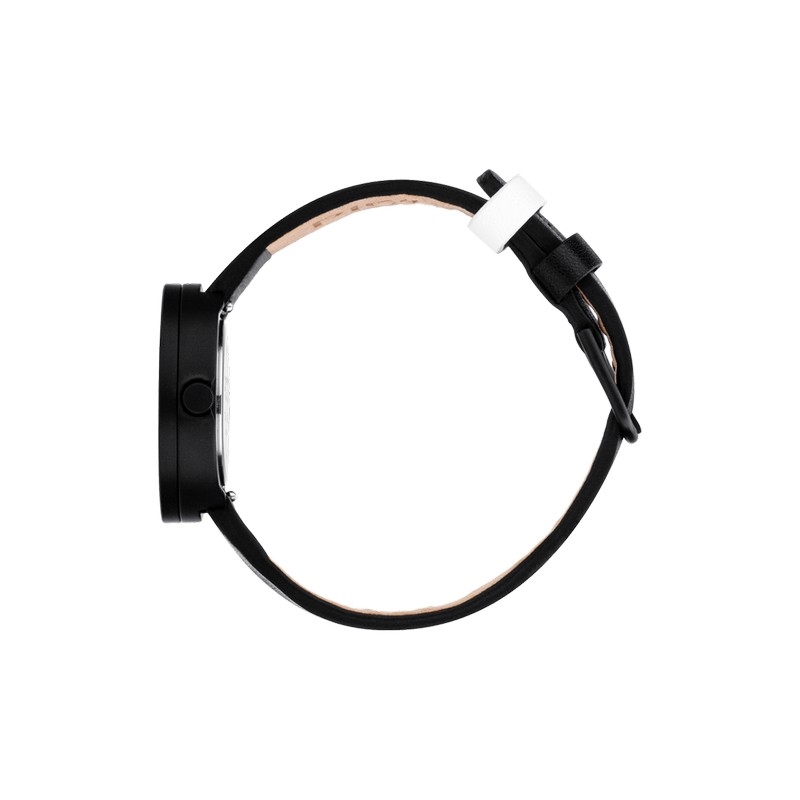 Picto ur - Hvid skive og sort læderrem 43343-4112MB