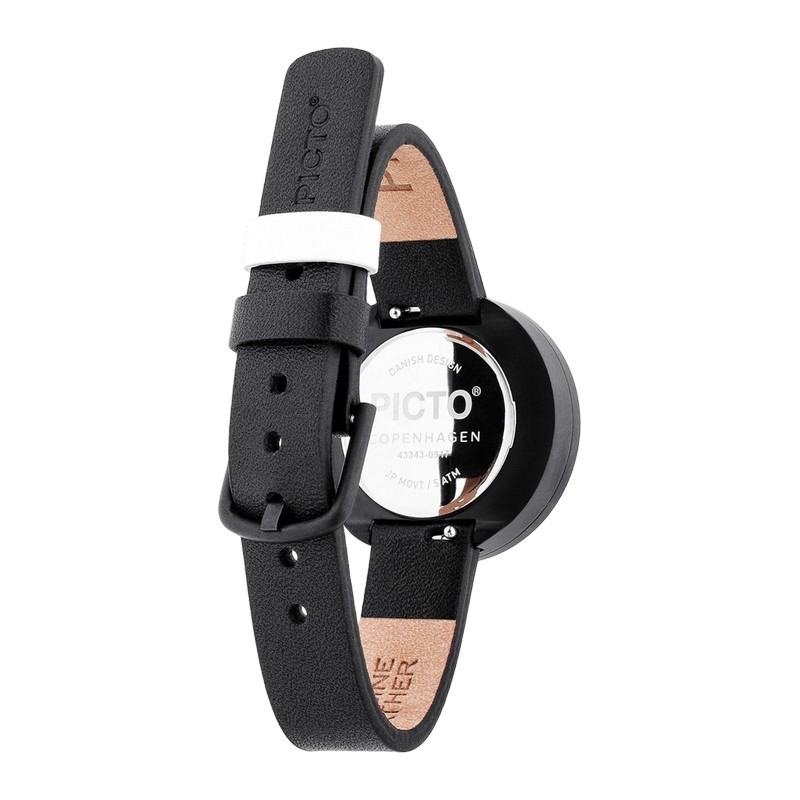 Picto ur - Hvid skive og sort læderrem 43343-4112MB